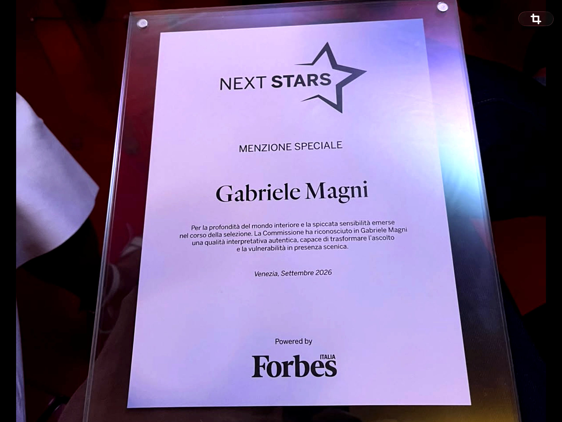 Gabriele Magni riceve la Menzione Speciale ai Next Stars